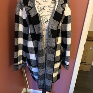 Talbots Black and White Plaid open front  Cardigan